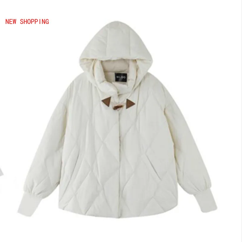 Women Winter Horn Buttons Parkas Oversized Beige Long Cotton Coat Black Hooded Thick Jacket Full Sleeve Loose Overcoat Fashion