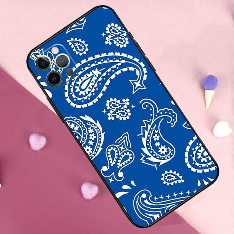 Blue Bandana Phone Case For iPhone 13 14 15 16 Pro Max Plus 11 12 Pro Max 7 8 X XS XR 12 13 Mini Cover