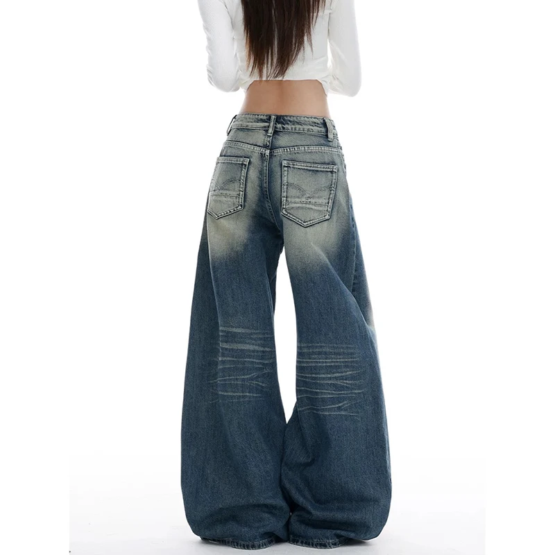 

Y2K американские джинсы в стиле ретро, женские осенне-зимние свободные широкие брюки с низкой талией для похудения, прямые брюки в ленивом стиле