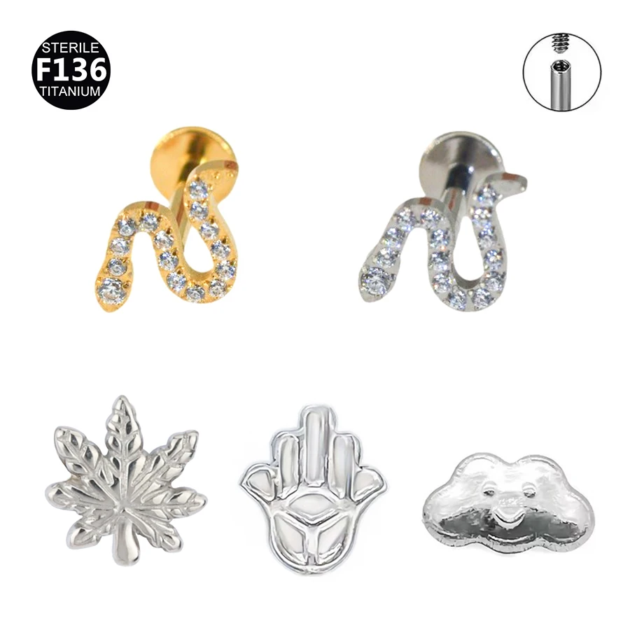 1PC F136 Titanium 16G CZ Moon animal shape Cartilage Earring Tiny Crescent Moon CZ Dangle Helix Tragus Conch Stud Ear Piercing