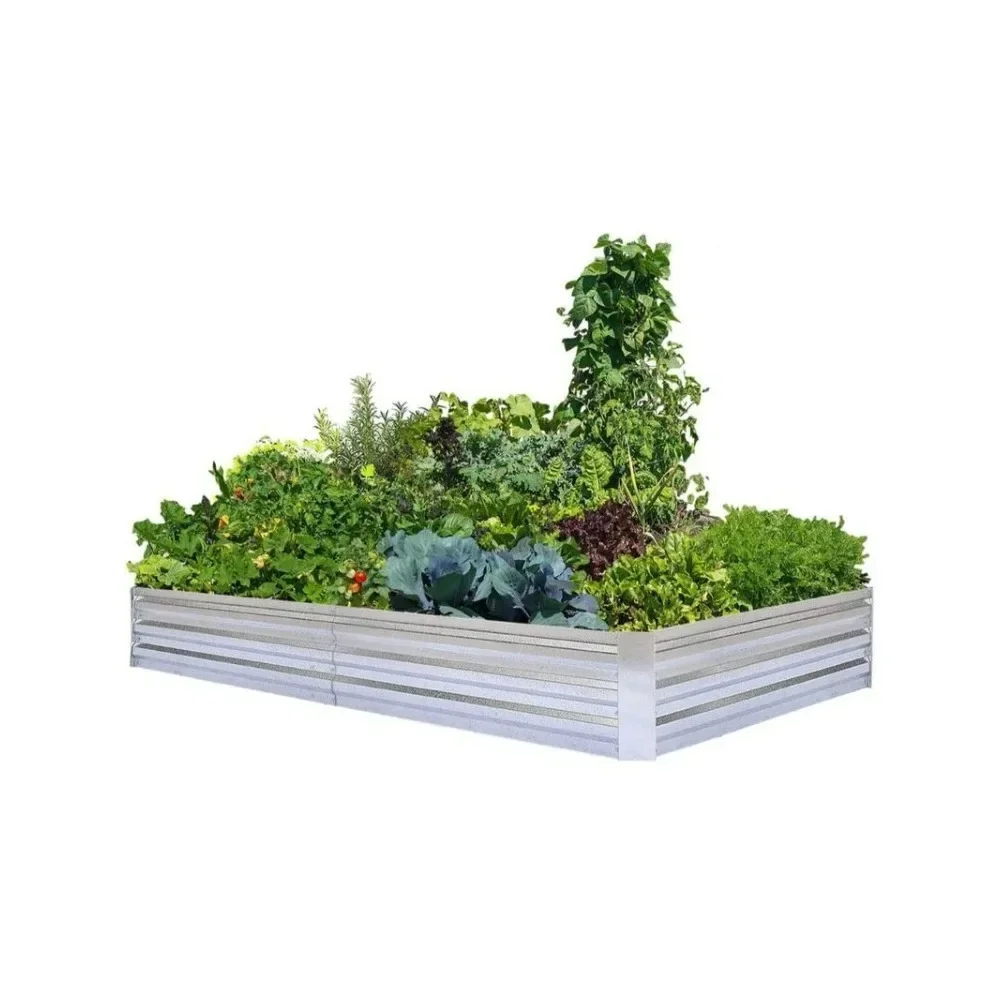 Galvanized Raised Garden Beds for Vegetables Large Metal Planter Box Steel Kit Flower Herb 8x4x1ft Indoor Plant Pot Hydroponics