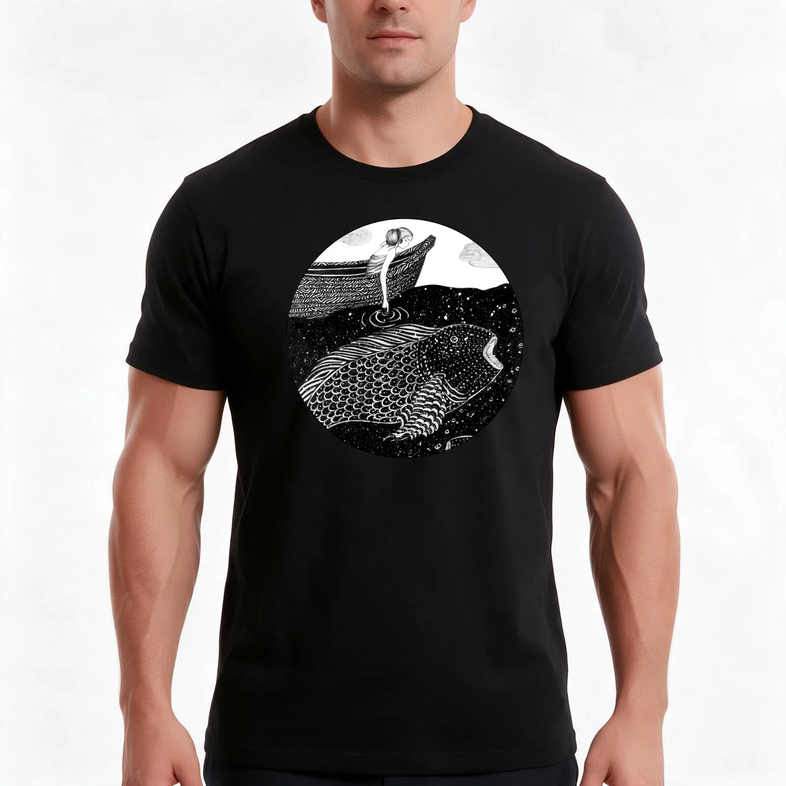The Shimmering Sea Lights T-Shirt, Summer Casual Cotton Tee, Oversized Streetwear Tops, Vintage Graphic Print, Unisex Men Women