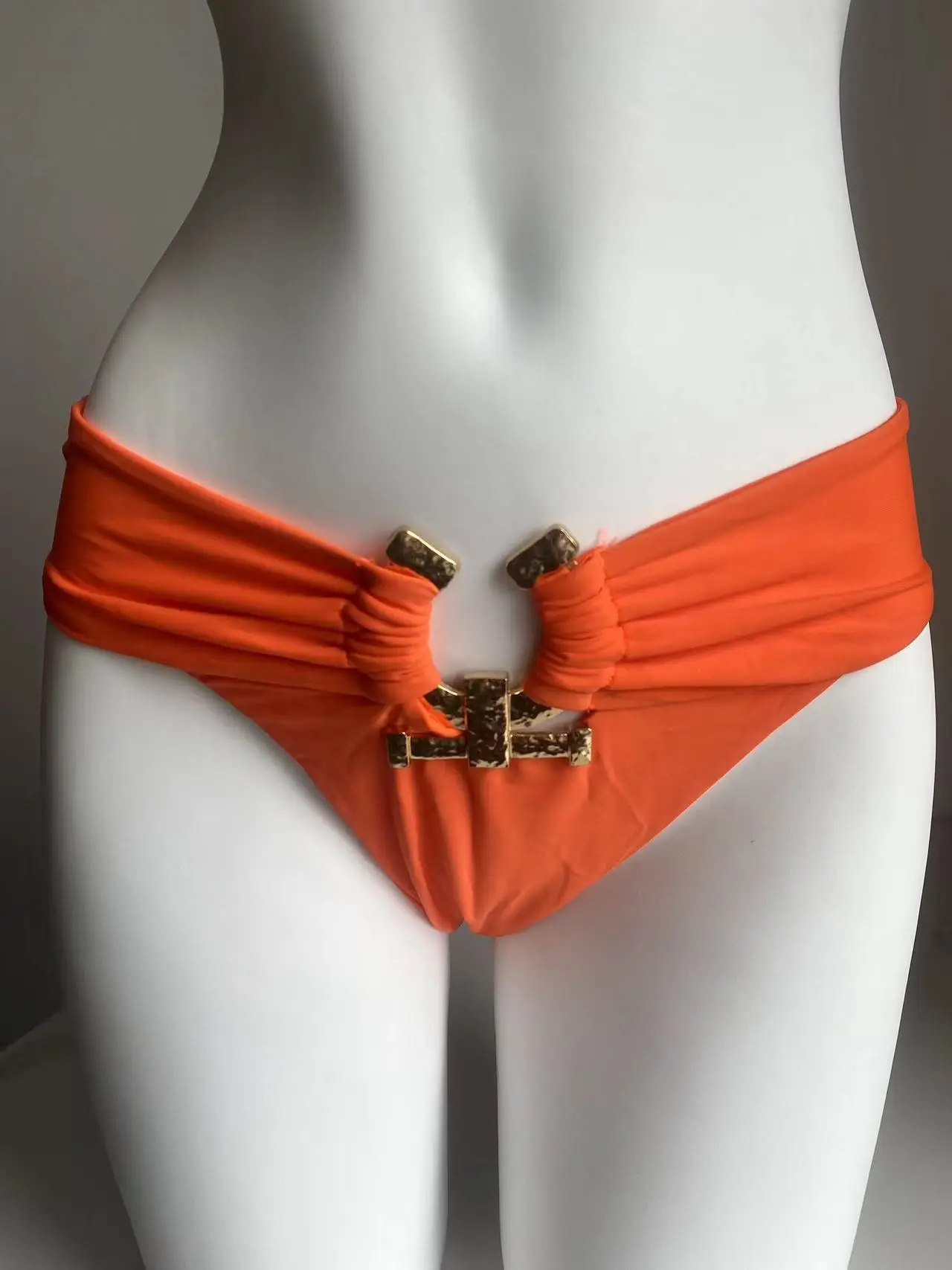 Conjunto de bikini de cintura alta para mujer, bañador Bandeau de color liso, naranja y negro, traje de baño de realce con Tanga, 2024