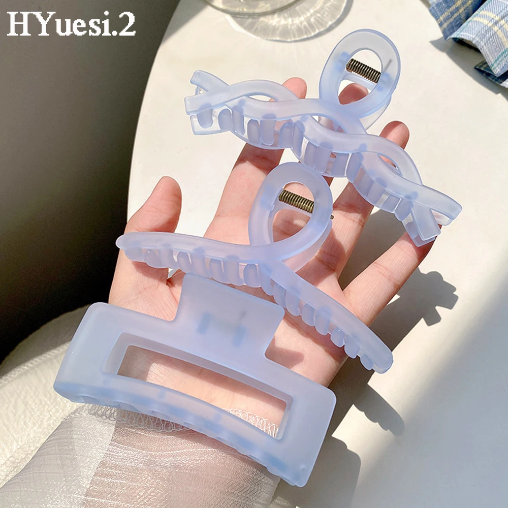 Elegant Transparent Frosted Hair Claws Jelly Color Cross Rectangle Shark Hairpin Crab Women Girls Summer Party Headwear