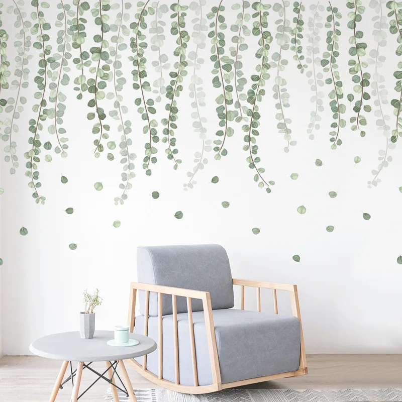 Adhesivo de pared nórdico, enredaderas verdes naturales para sala de estar, dormitorio, hogar, fondo de flores, decoración de pared, papel tapiz autoadhesivo
