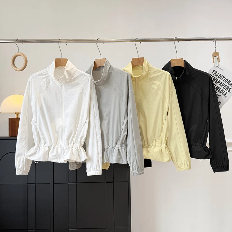High-Power Sun Protection Casual Outdoor Women's Jacket Stand Collar Zipper Closure Long Sleeve Loose Fit Summer Fashion