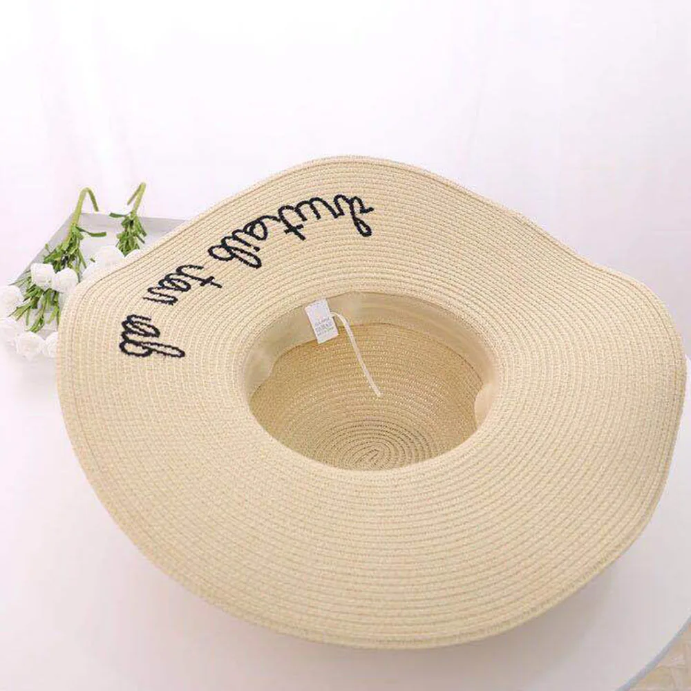 Embroidered Vacation Fashion Big Edge Sun Protection Straw Hat, Beach Hat, Beach Sun Protection Outdoor Travel Versatile Sun Hat