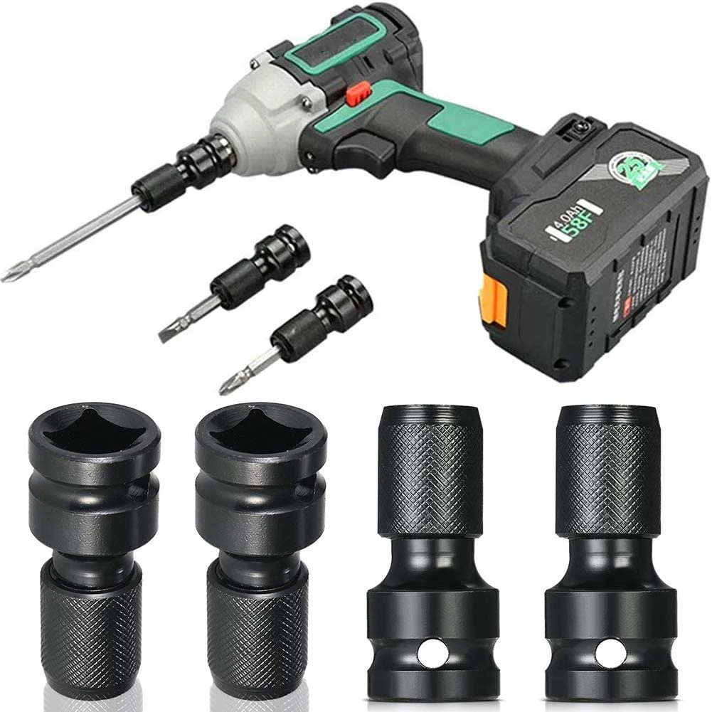 4 Pcs Impact Adaptor 1/2 Square Drive to 1/4 Hex Shank Socket Adapter Quick Release Chuck Converter for Ratchet