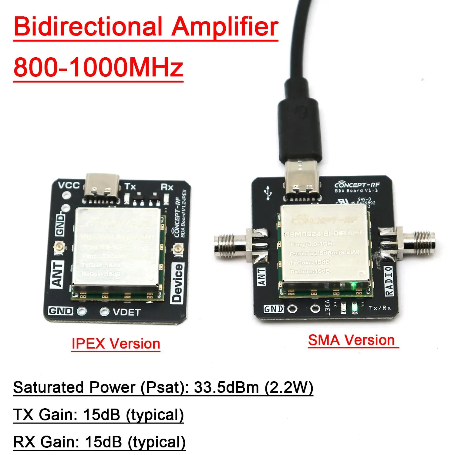 DYKB 868MHz 915MHz 2W Bidirectional Amplifier BDA LORA Signal Booster RX TX Two-Way 850-930MHz SMA RF Power Amplifier IOT Module