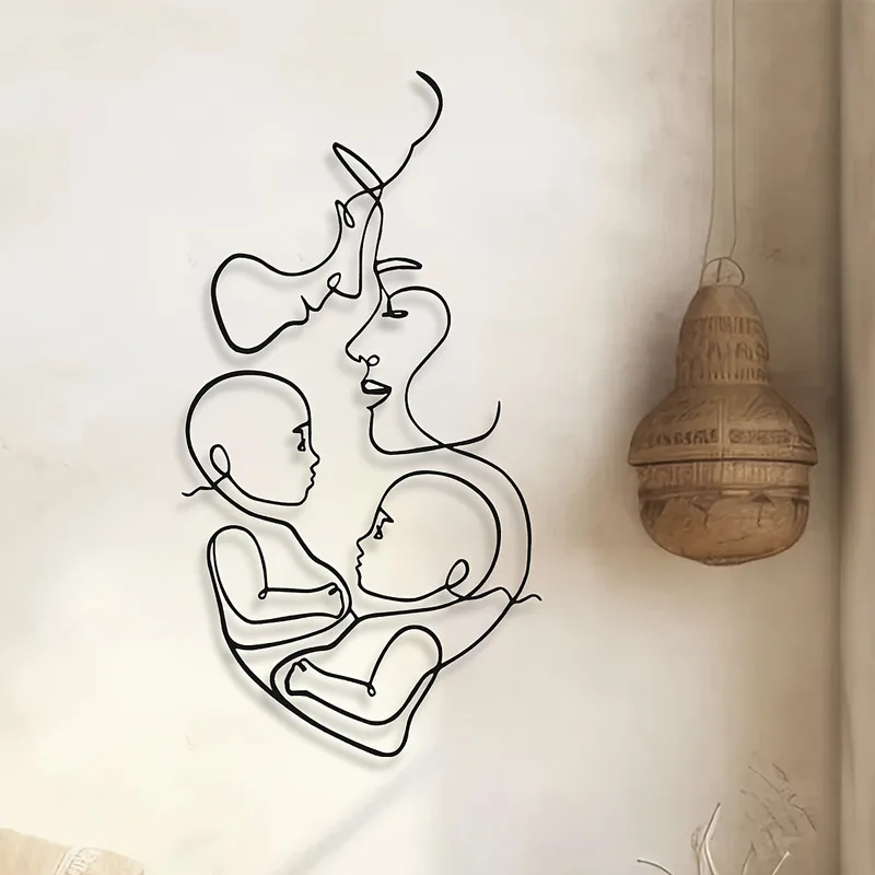 A warm metal wall decoration for family of four, line design 1pc
