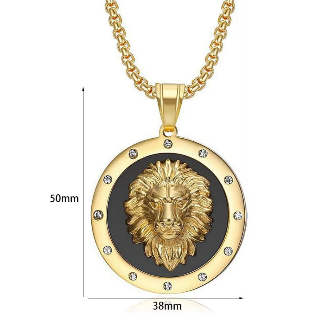 Punk Violent Lion Head Animal CZ Leo Round Pendant Male Gold Silver Color Stianless Steel Necklace For Woman Man Luxury Jewelry