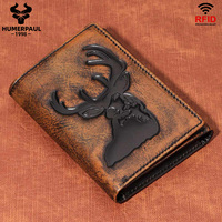 LAREET Wallet 3D Deer Relief Pattern Short Multi-Card Slot Wallet Male Casual Purse RFID Trifold Business Card Holder Wallets