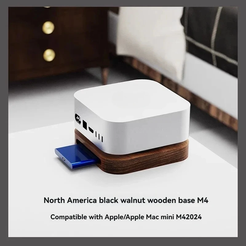 Support en bois massif pour Mac mini m4 2024, base en noyer, anti-poussière, apple host mini m4