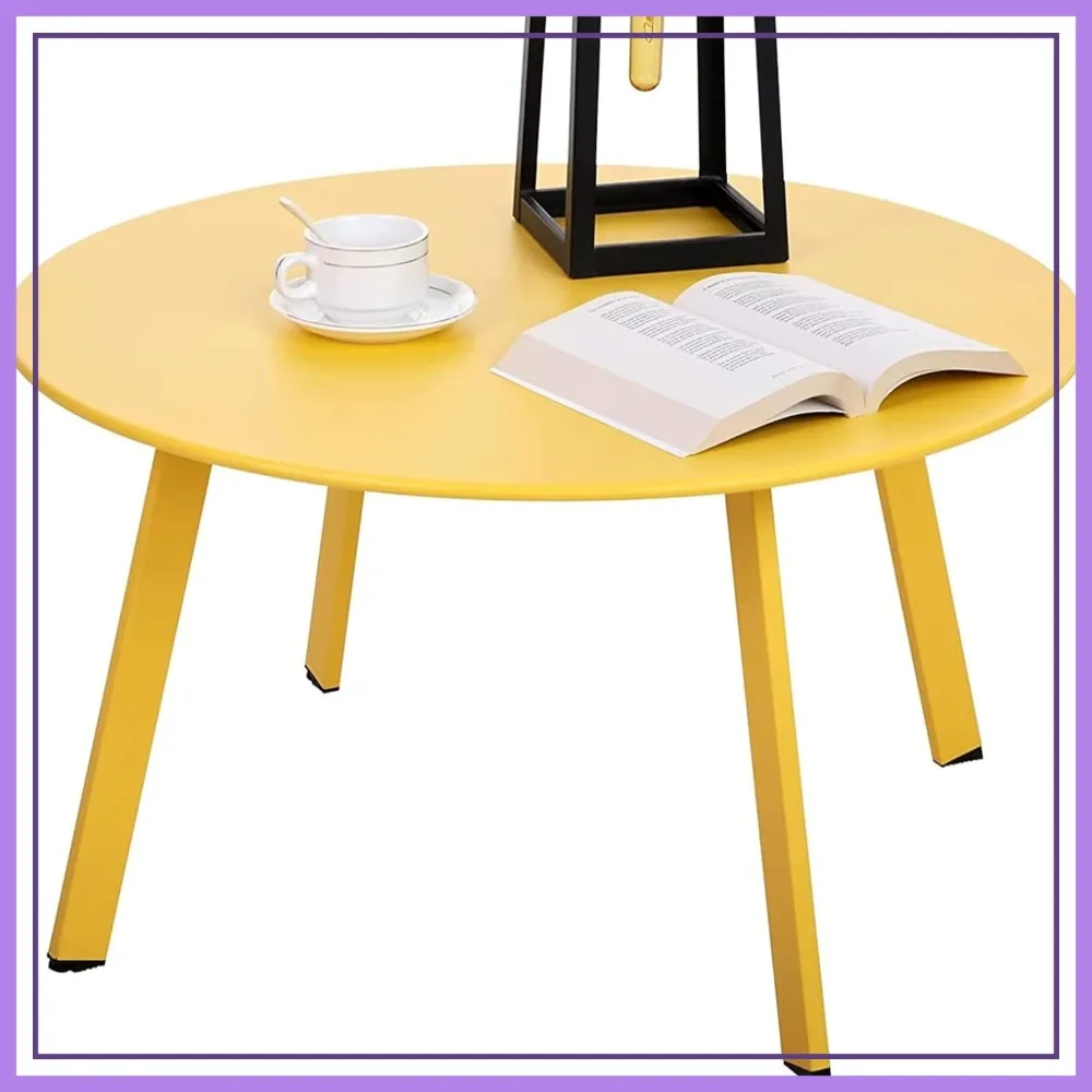 

Round Metal Patio Side Table, Weather Resistant Anti-Rust Outdoor Coffee Table for Balcony Garden, Yellow