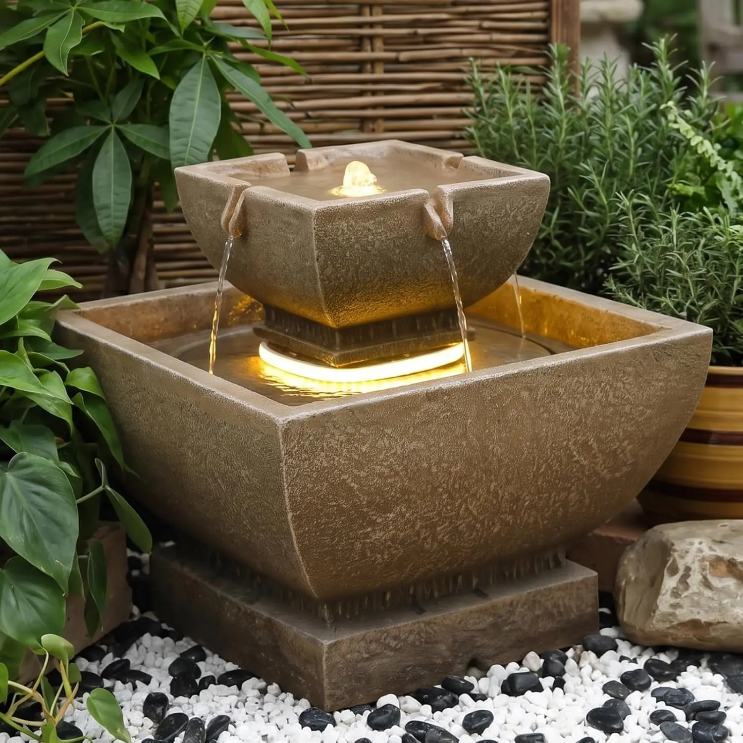 Small Modern Outdoor Water Fountain Indoor Decor Brown, Customized