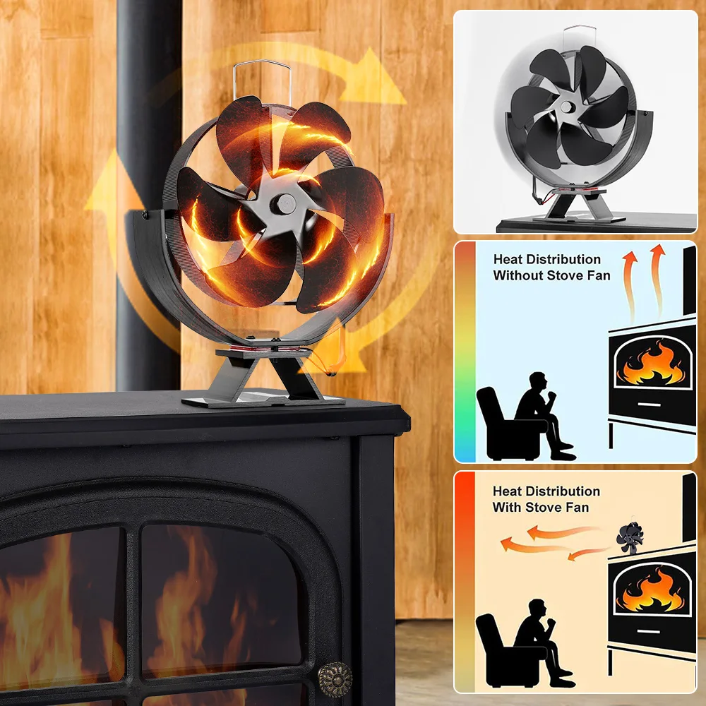 6 Blades Heat Powered Stove Fan 360° Rotating Fireplace Fan Log Wood Burner Eco-fan Quiet Efficient Heat Distribution Stove Fan