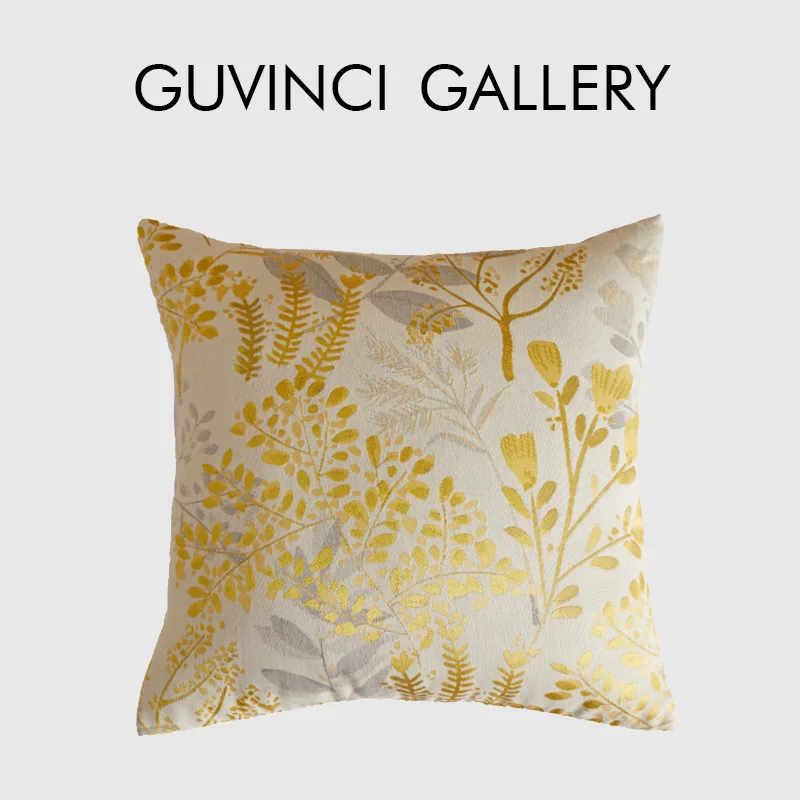 

GUVINCI American Pastoral Style Throw Pillow Cover Natural Plant Jacquard Gold Cushion Case Protector 45x45cm For Sofa Couch Bed