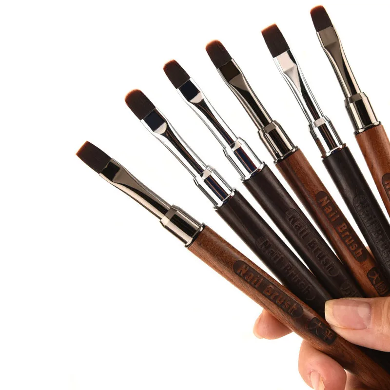 1/6PCS Pennello per unghie acrilico per manicure in polvere Pennelli per gel con manico rotondo in legno