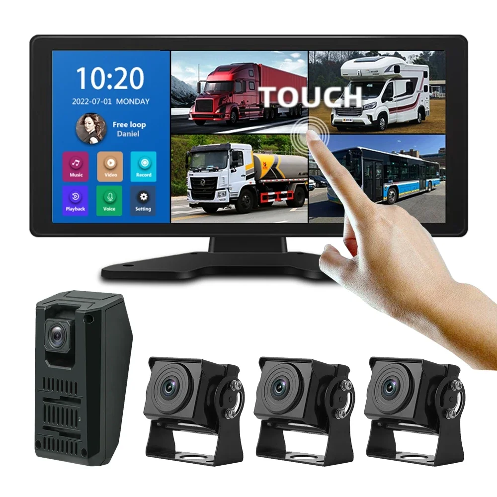 4ch Vehicle System 1080p Ahd Camera 10.36 Inch Touch Screen Mp5 Fm Dvr for Car/truck/bus Surveillance Parking Recorder