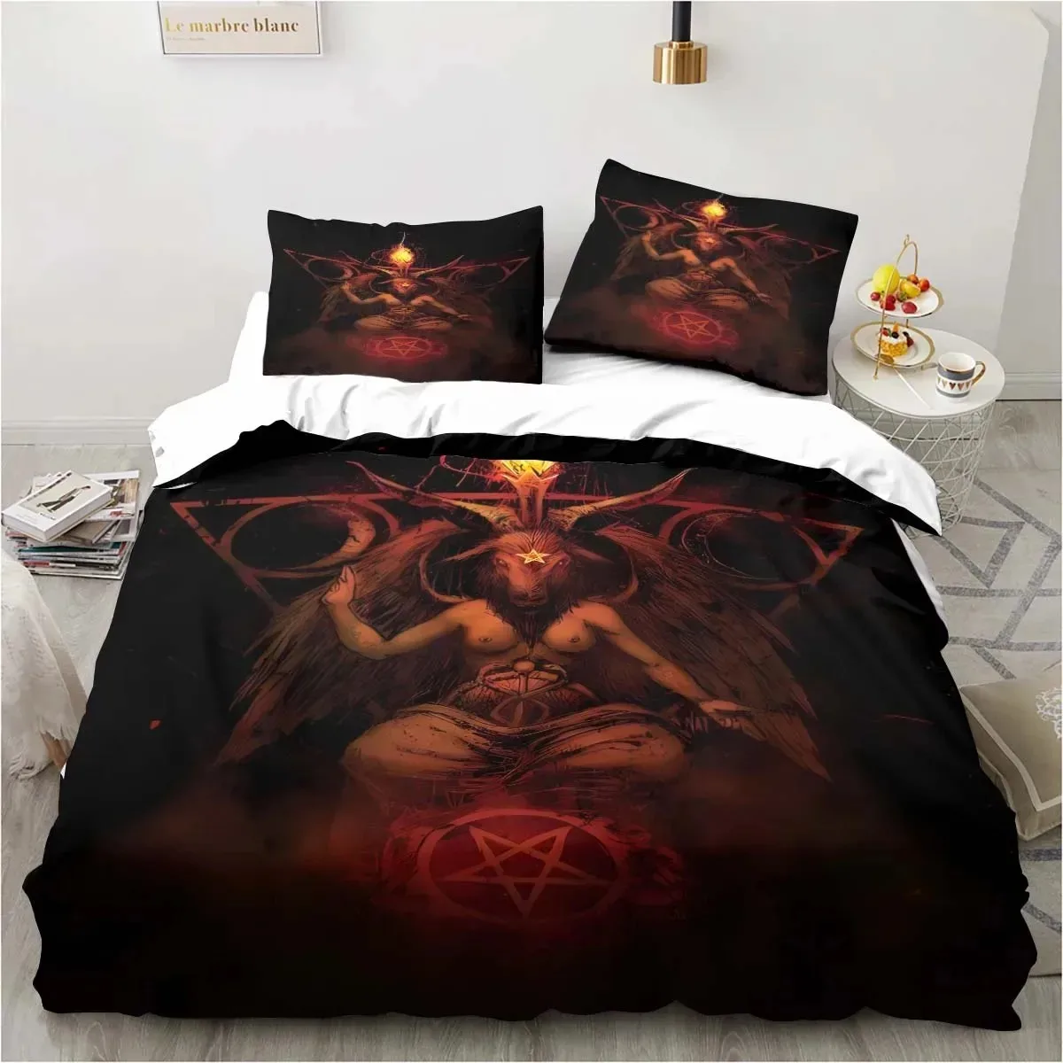 Satanic Bedding Demon Twin Bedding Hell Death Set 3 Piece Comforter Set Bed Duvet Cover Double King Cover Home Textile