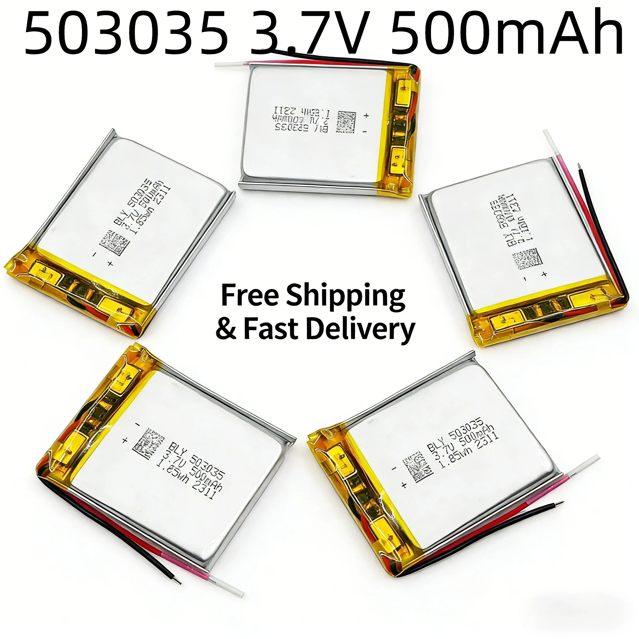 

503035 3.7V 500mAh Li-Polymer Rechargeable Battery Replacement for Wireless Headphones Bluetooth Speaker Mini Camera GPS DVD