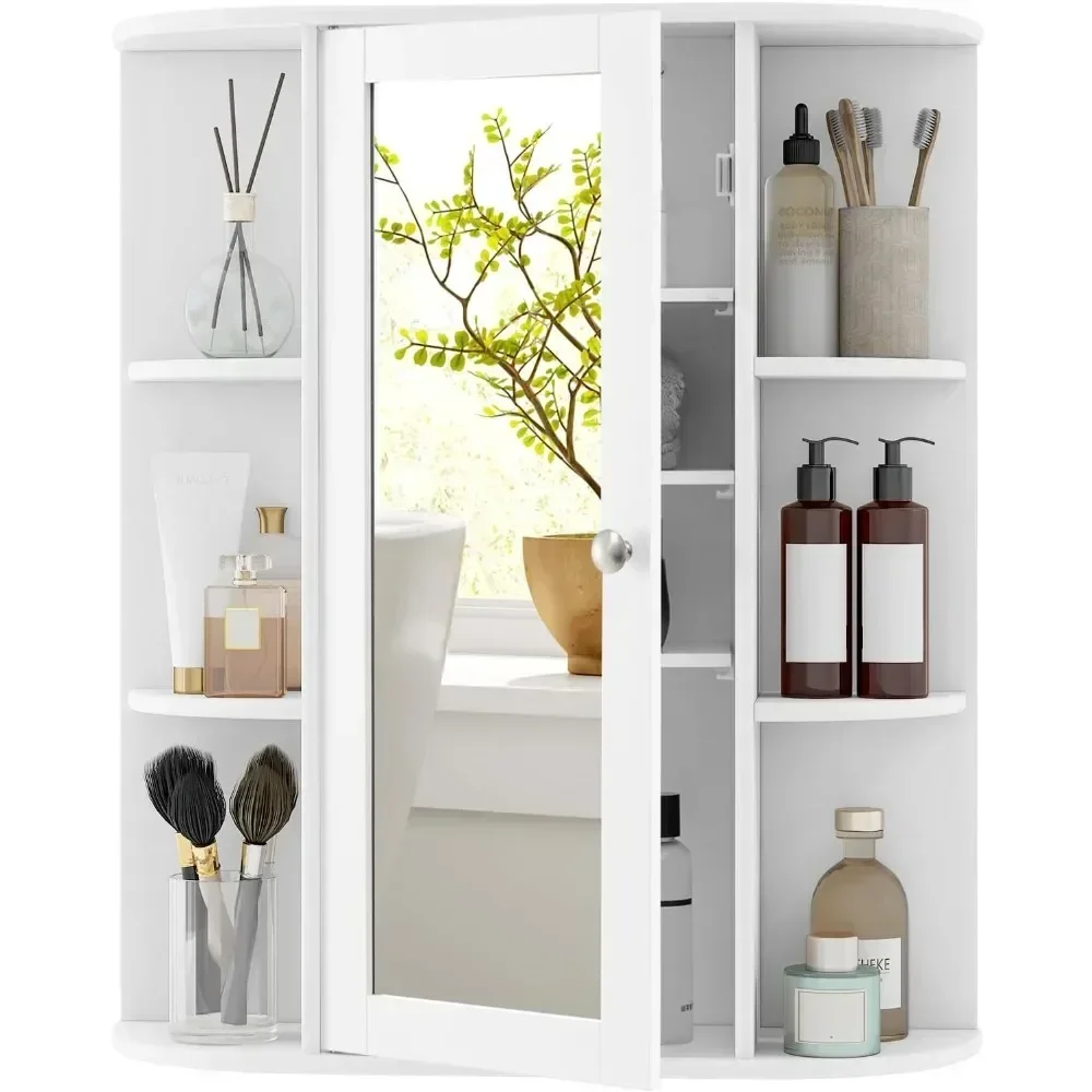 

Medicine Cabinet, Bathroom Wall Cabinet with Mirror, Single Door, 3 Adjustable Shelves, 6 Fixed Shelves