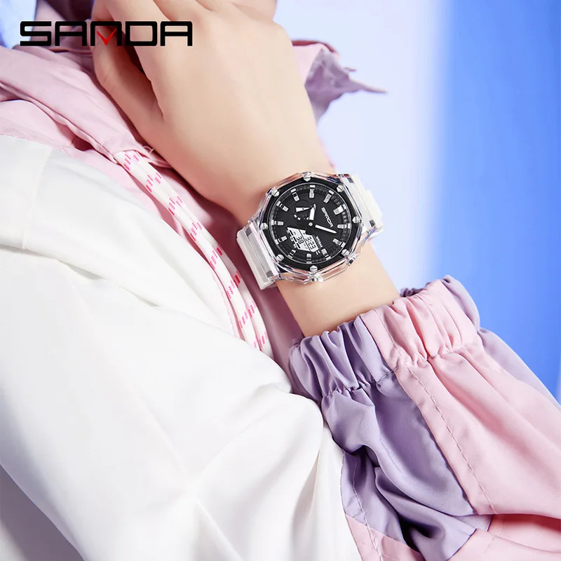 Jam Tangan SANDA 3341 Fashion Sport Quartz Dual Display Anti Air Bercahaya Kronograf Alarm untuk Pria Reloj Hombre