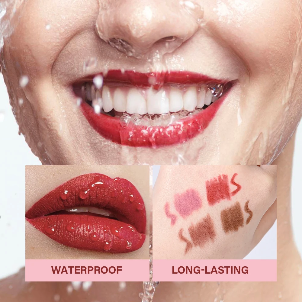 Lakerain سهل الارتداء غير لاصق كوب الشفاه الكنتوري ملمع الشفاه قلم أحمر الشفاه 4 ألوان قلم تحديد الشفاه مقاوم للماء ماتي مستحضرات التجميل