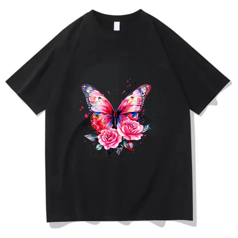 Forest Style Fresh Butterfly Rose T-Shirt, Watercolor Flower Print ...