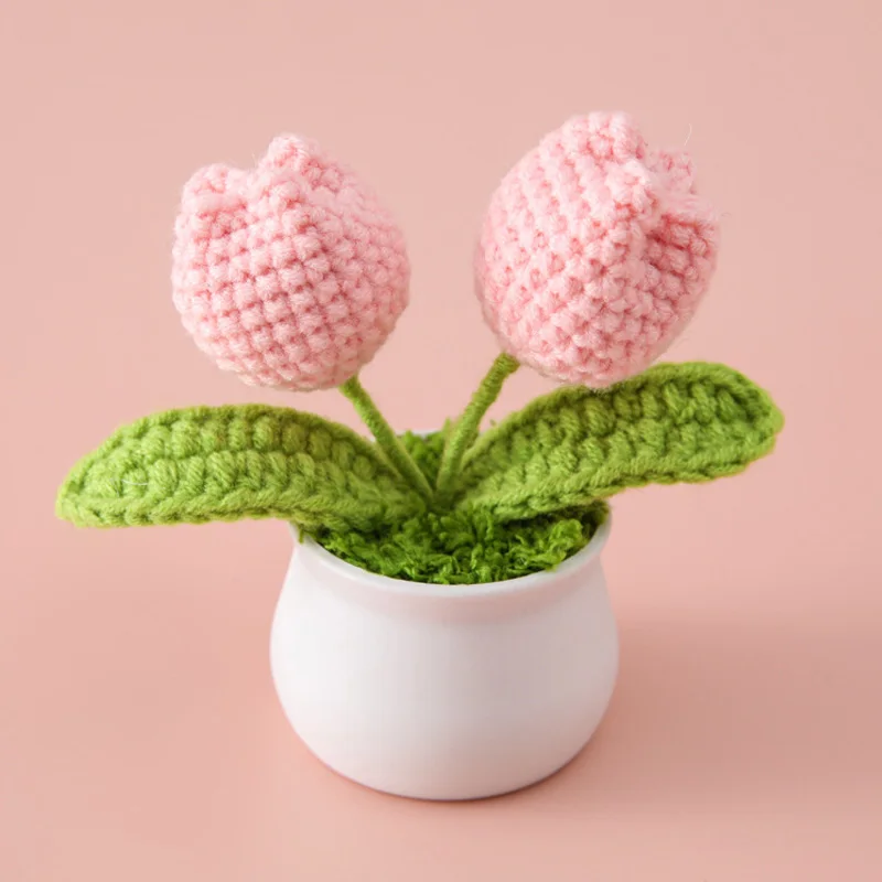 Fashion Handwoven Mini Potted Flower Office Desktop Ornamental Potted Plants Woolen Thread Finished Product Home Decoration