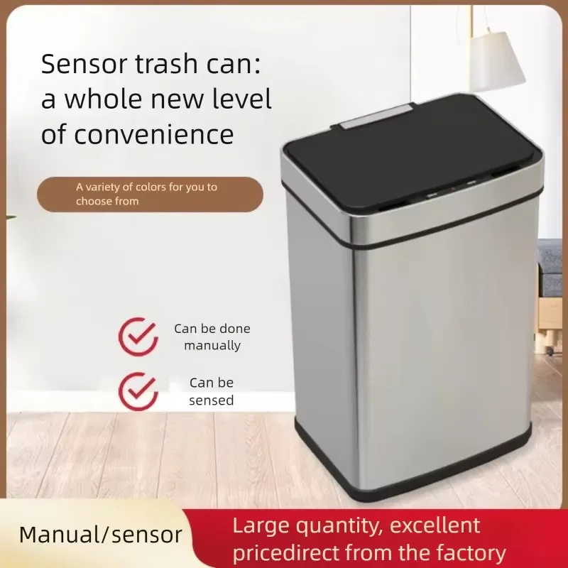 Smart Stainless Steel Trash Can 45L 70L Large Square Automatic Sensor Bin for Home Kitchen Bathroom Waste Disposal Unit