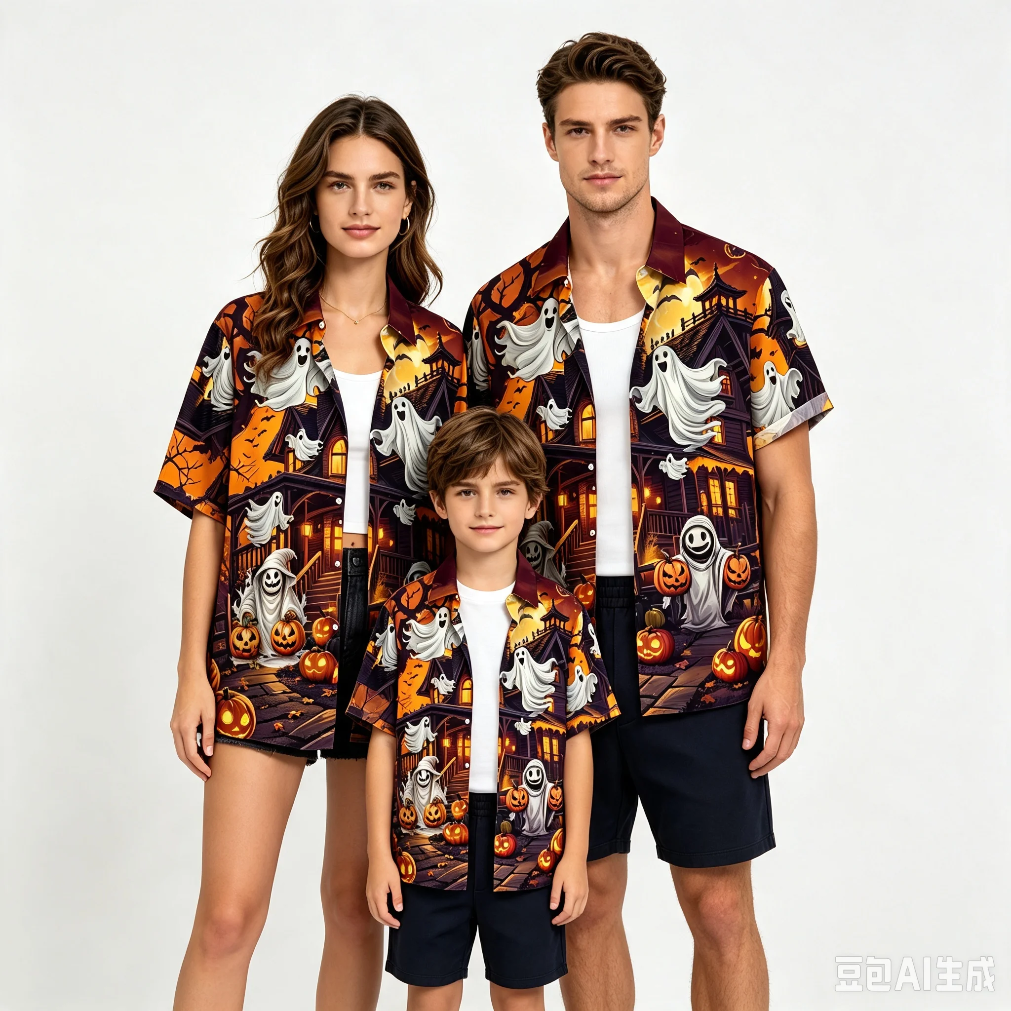 Family Matching Outfits Hawaii Style Shirts Summer Tropical Palm Tree Floral Print Short Sleeve Turn‑down Collar Blouse Mom Dad