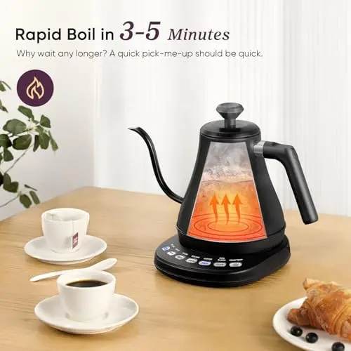 

Чайник с изогнутой ручкой 0,8 л - 5 температурных режимов, нержавеющая сталь, 1200 Вт для заваривания кофе и чая методом пуровер