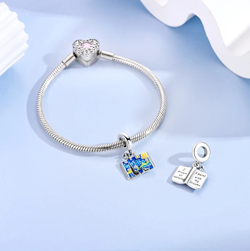 الجديد في 925 فضة كتاب نجمة القمر ليلة دلايات الخرز قلادة مجوهرات صالح الأصلي 925 سوار للنساء لتقوم بها بنفسك هدية