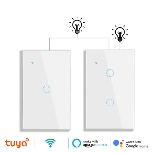Tuya-interruptor de escalera inteligente con Wifi, Panel de cristal táctil de EE. UU., interruptores de luz múltiples cruzados, 1 entrada, Control por aplicación de 2 vías, Alexa y Google Home
