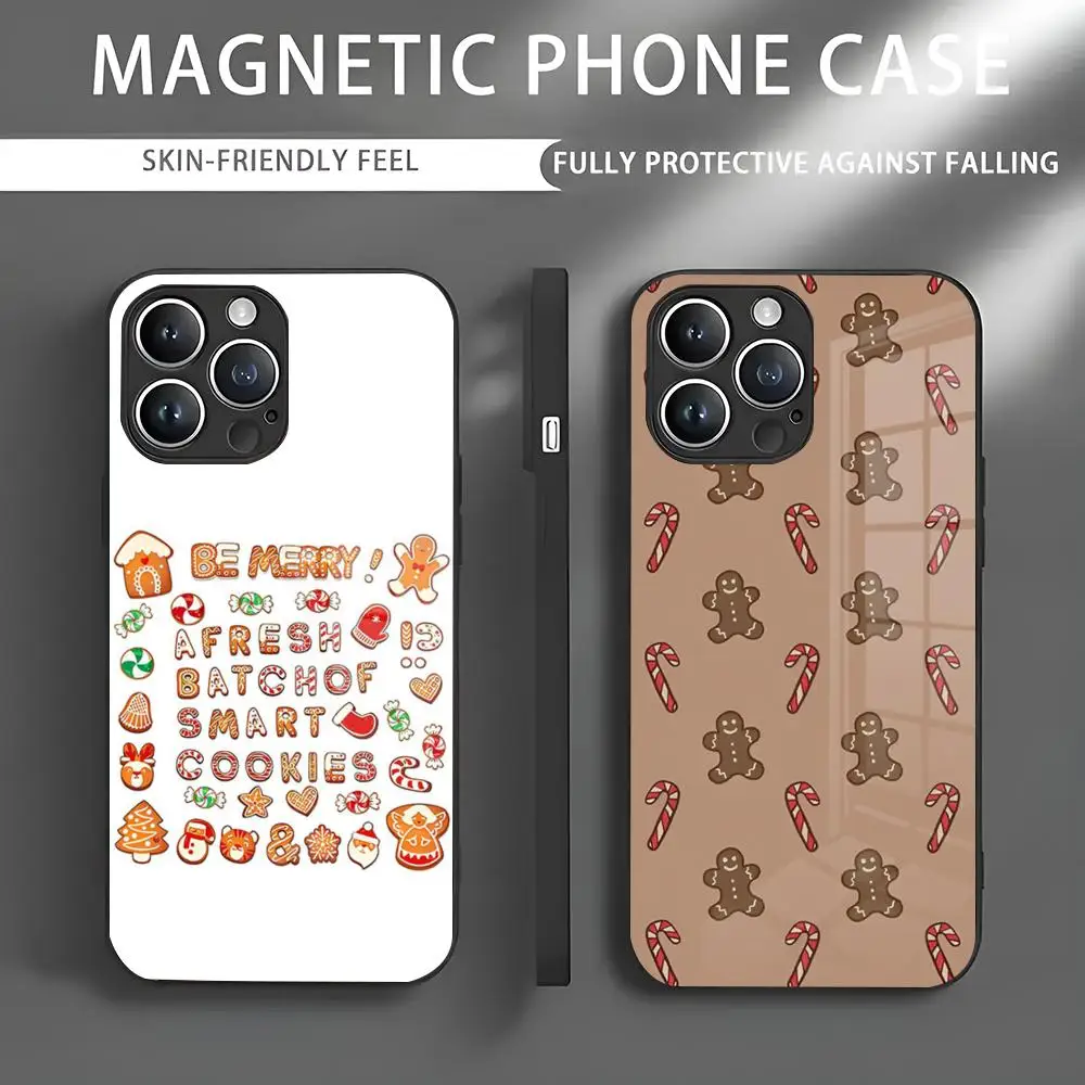 Cute Gingerbread Man Christmas Phone Case Iphone 16 Pro Max Case 15 14 13 12 11 X XR XS XSMAX 8 Plus Mini Pro Max Glass Magneti