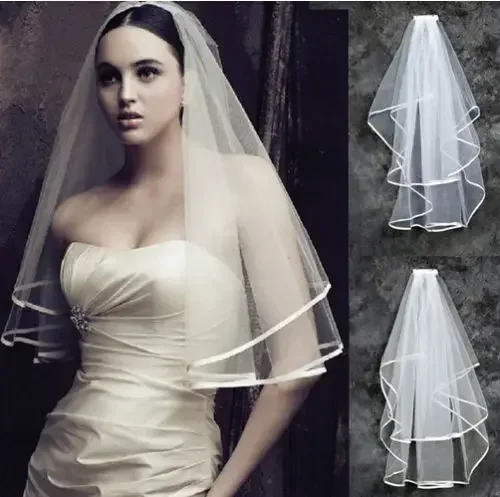 

Новая свадебная фата цвета слоновой кости 2 т с атласным краем и расческой до локтя
