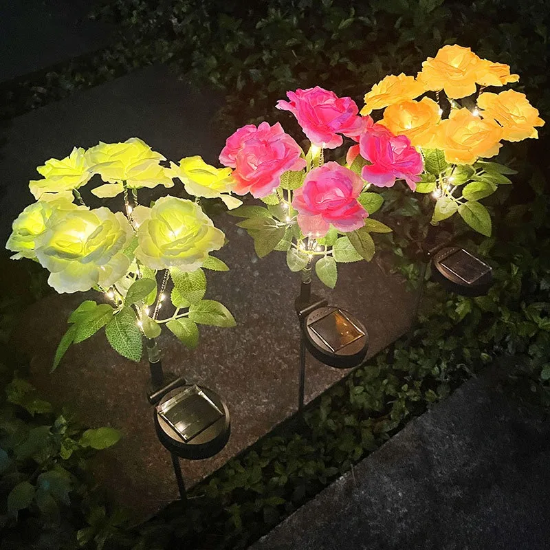 Solar Garden Lights 7 heads Outdoor Solar Rose Lights for Yard Garden Decoration Realistic Rose Flower 2025 Newest Solar Lamp