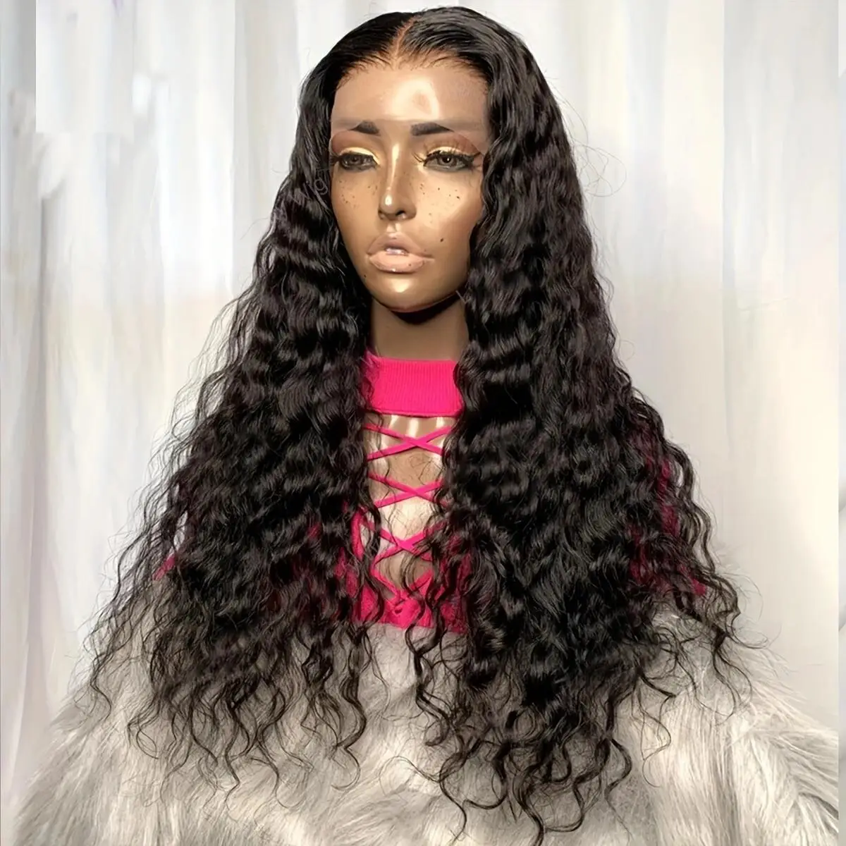 Soft Glueless Kinky Curly Natural Black Long 180Density 26Inch Deep Lace Front Wig For Women With Baby Hair Preplucked Daily