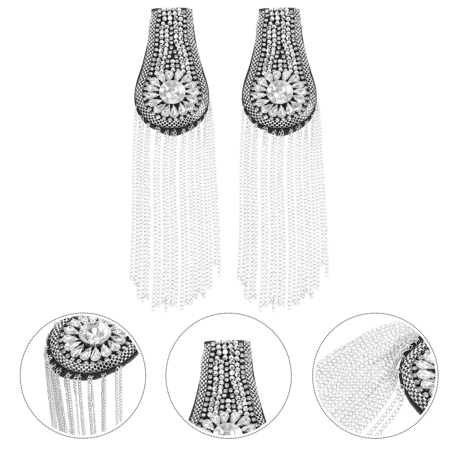 

2pcs Rhinestone Tassel Chain Shoulder Epaulettes Vintage Metal Epaulet For Women Wedding Party Cosplay Stage Decor Accessory
