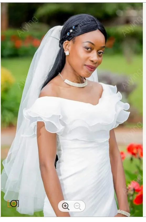 Superbe robe de mariée en Tulle à volants, épaules dénudées, sirène élégante, fleurs faites à la main, jardin