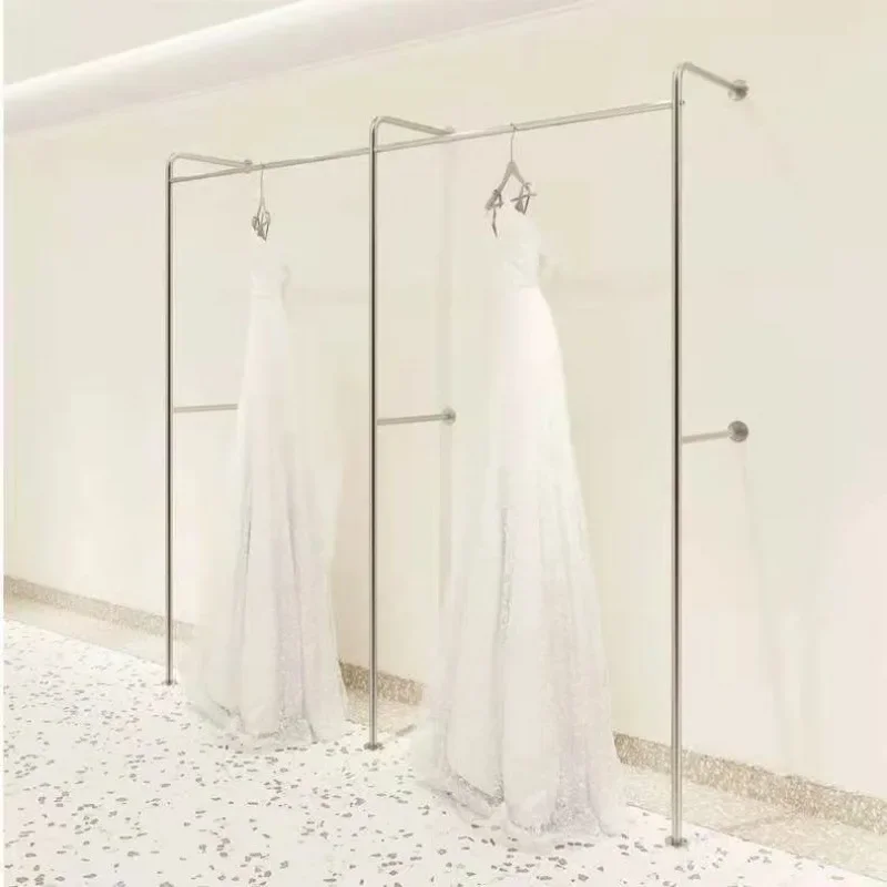 Clothing store wedding photo studio dress on the wall floor display rack display rack stainless steel brushed silver hanger shel