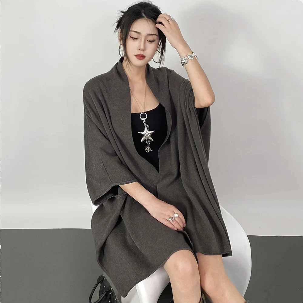 

4 цвета, женский вязаный кардиган с лацканами и v-образным вырезом, нерегулярный свитер, плащ с поясом, женская накидка с длинными рукавами «летучая мышь», свободный джемпер большого размера