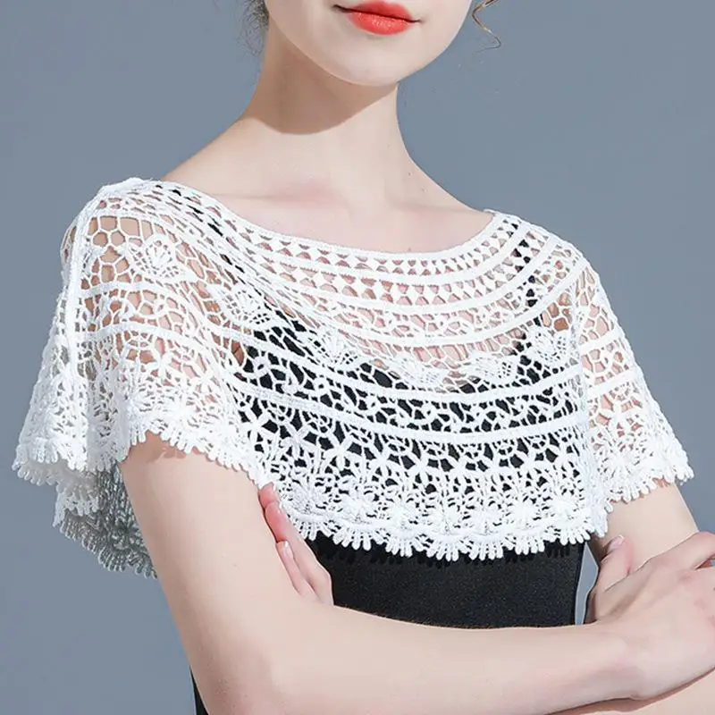 

Women Elegant Lace Shawl Wrap Knit Hollow Out Shawl Cape Wedding Bridal Evening Dress Lace Shawl Floral Lace Shrug Cape