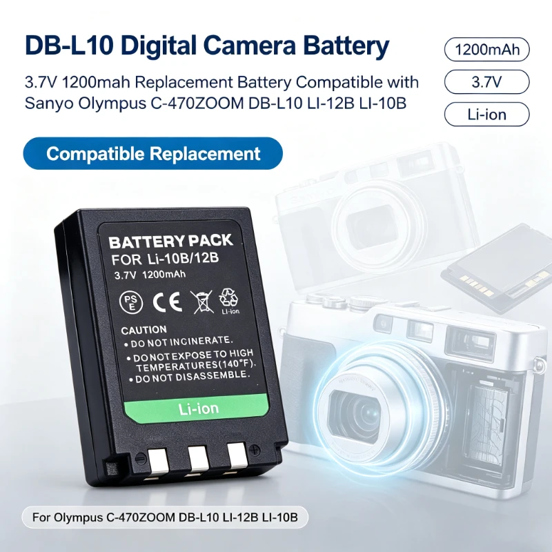 Compatible with Sanyo Olympus C-470ZOOM DB-L10 Battery, LI-12B Battery, LI-10B Battery