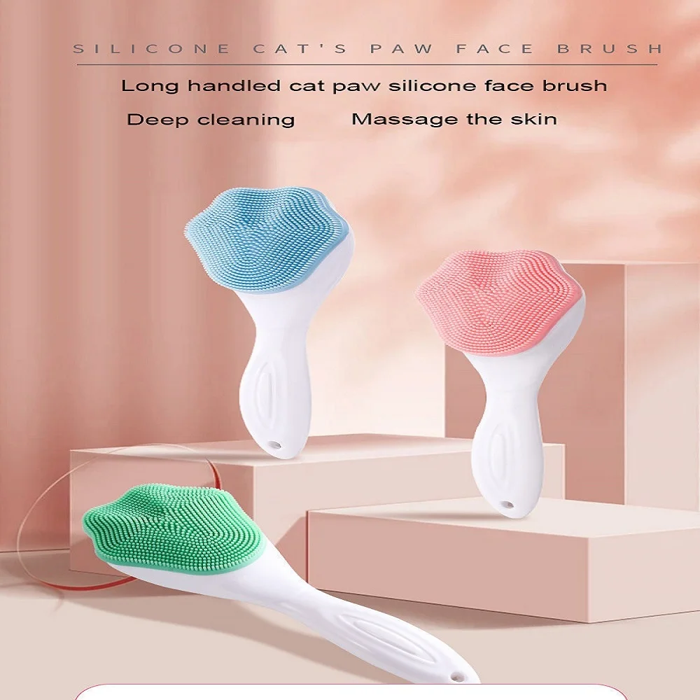 فرشاة غسل الوجه من السيليكون، فرشاة تنظيف الوجه اليدوية بمخلب القط، فرشاة من الفرو الناعم، مقبض بلاستيكي، فرشاة تنظيف يدوية #1