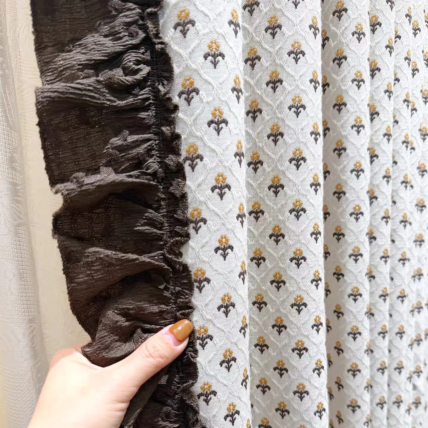 French Cotton Linen Floral Chiffon Jacquard Curtains for Living Room Bedroom Partition Curtains Customized Finished Products