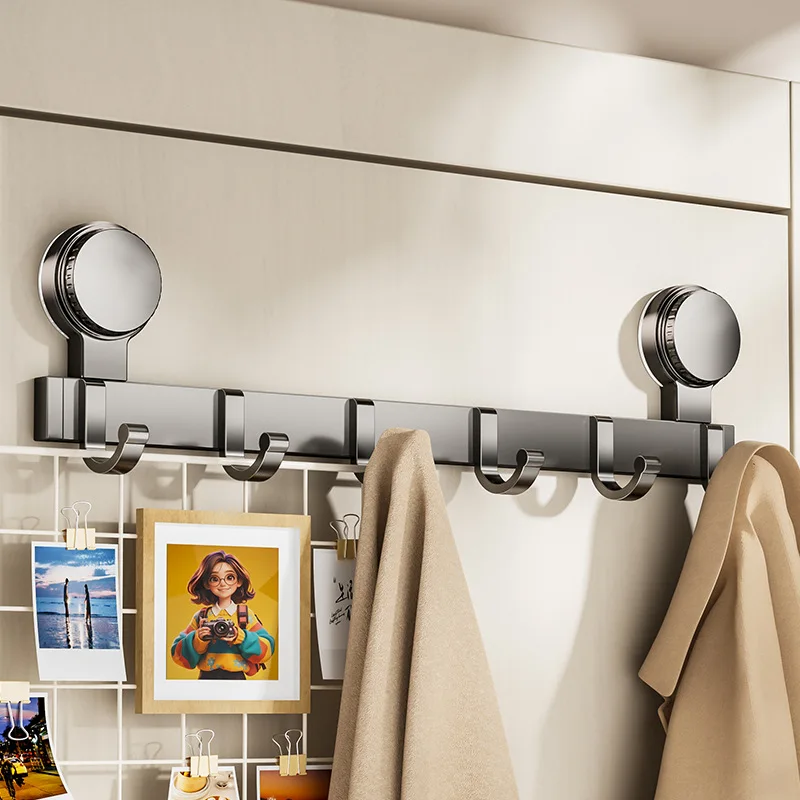 Suction Cup Hook Heavy Load Bearing Multi Hook Door Hanger Clothes Storage Organizer Door Hook Punch-free Wall Mount Row