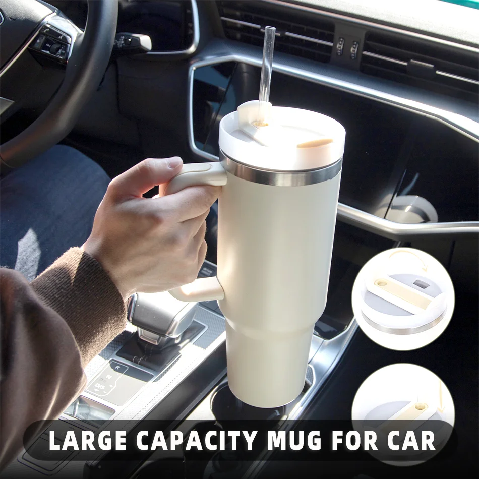 40 oz insulated cup with handle, portable car stainless steel water bottle, large capacity