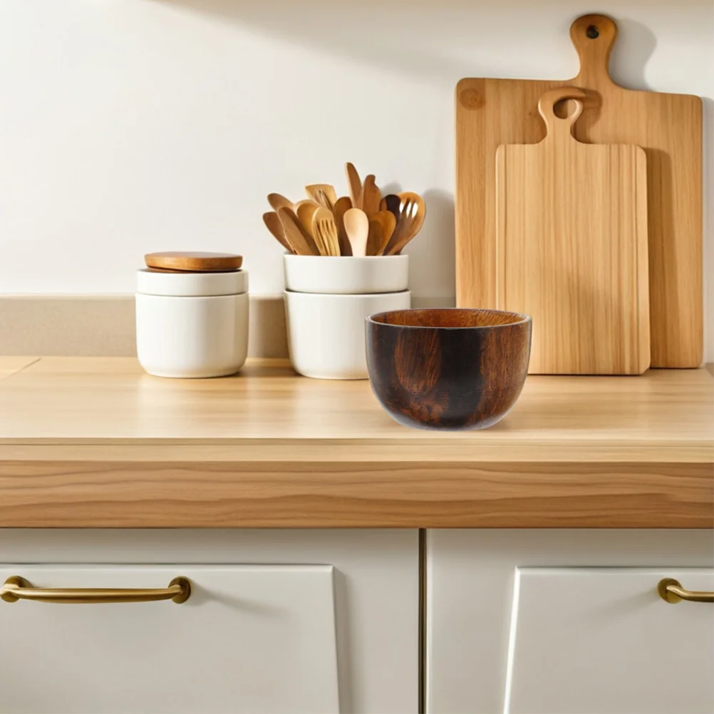 

Wooden Rice Bowl Japanese Flat Bottom Design For Hot Cold Food Serving Salad Fruit Kitchenware Bowls Decor